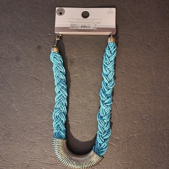Turquoise Braided Summer Seed Beaded Necklace 18" NWT - Picture 4 of 6